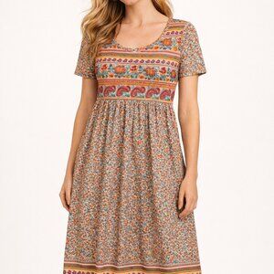 Boho Floral Paisley Midi Dress Size Medium